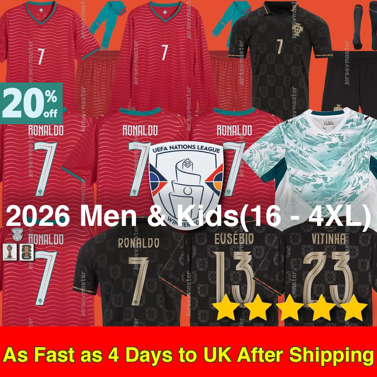 Portugal soccei Jersey 2026 worldcup Featuring Top Players Like Ronaldo, Felix - Suitable for Fans of All Ages