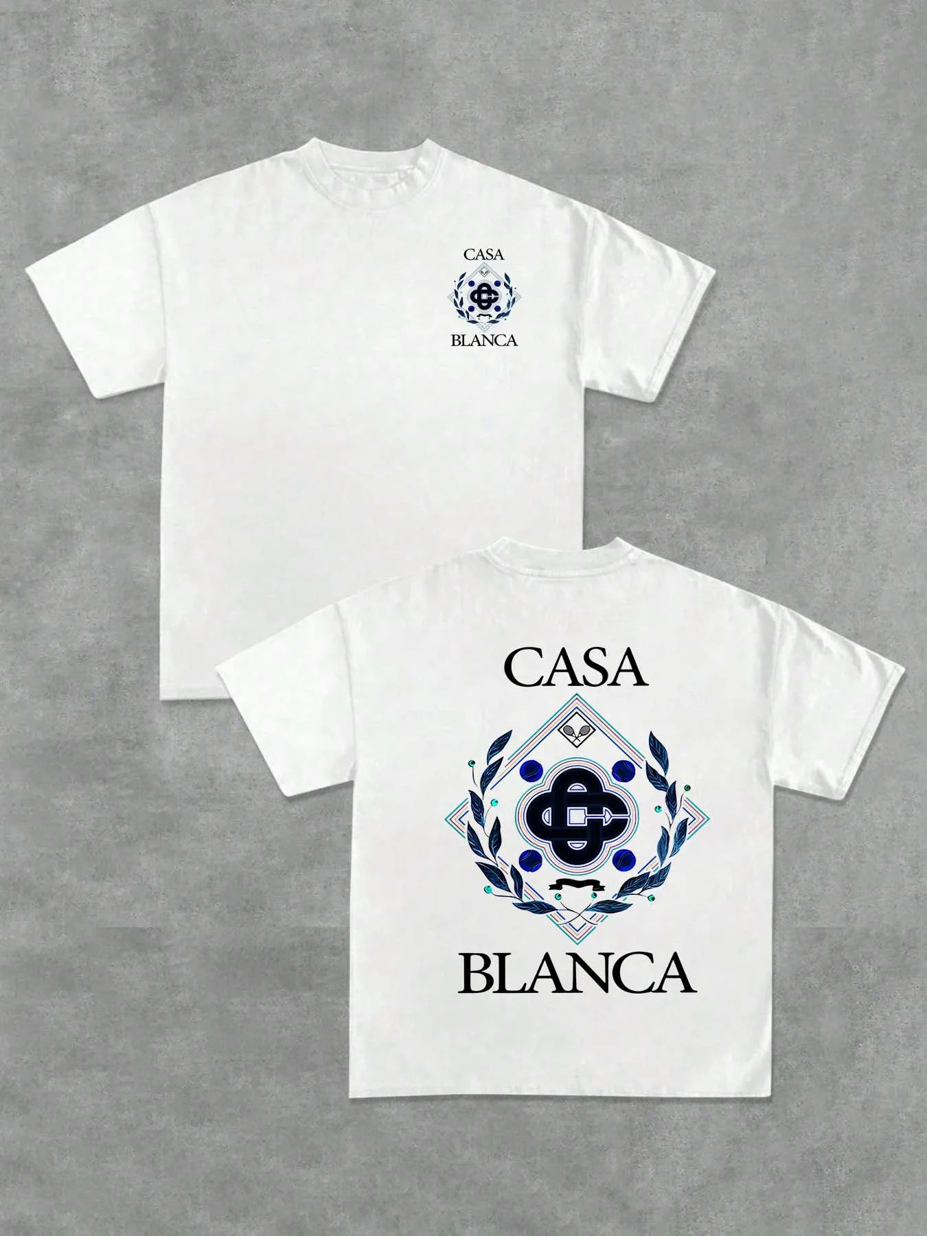 Mens casual short-sleeve T-shirt suitable for all seasons daily wear double-sided Blanca pattern unisex available in black 260302
