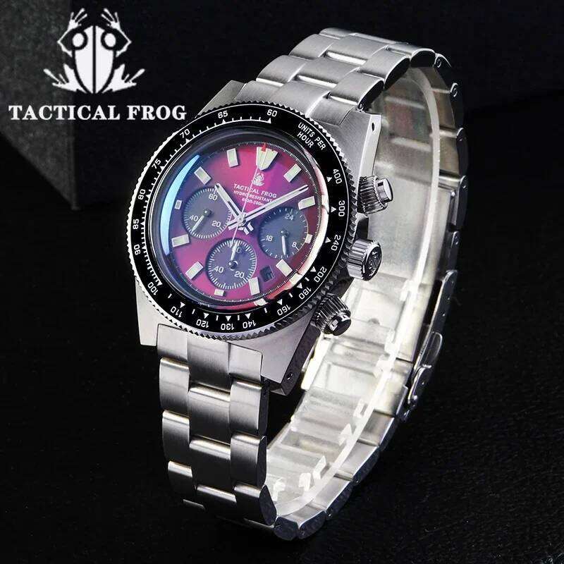 Tactical Frog Chronograph Sapphire Crystal Mirror Ceramic Bezel V2 Solar VS75A Eco-Drive Quartz 20Bar Luminous Mens Watch