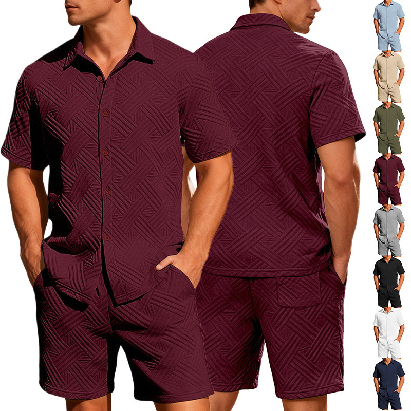 European And Designer T-shirt American Designer Hoodie Summer New Men's Solid Color Jacquard Shirt Casual Sports Short Sleeve Polo Shorts Twopiece Set