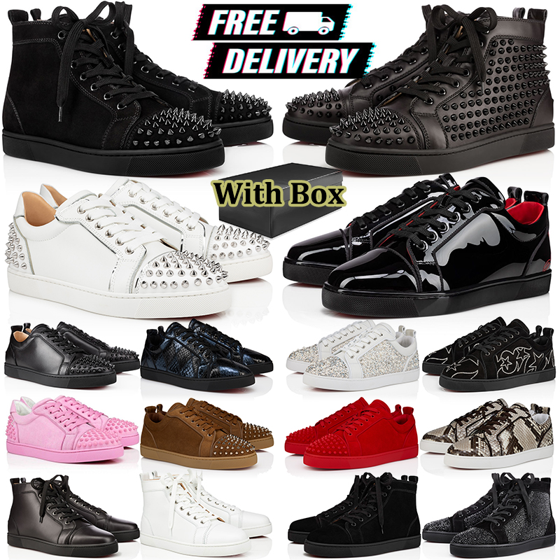 free shipping casual dress shoes men women designer high top sneakers leather rivets platform shoe outdoor sports red bottomshoes trainers chaussure eur35-47