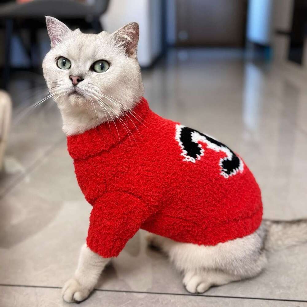 Fashion Brand Pet Dog Cat Winter Red Knitted Sweater Festive Hot Sale For Small Dogs Bichon Schnauzer Trendy Clothes pupakaIK
