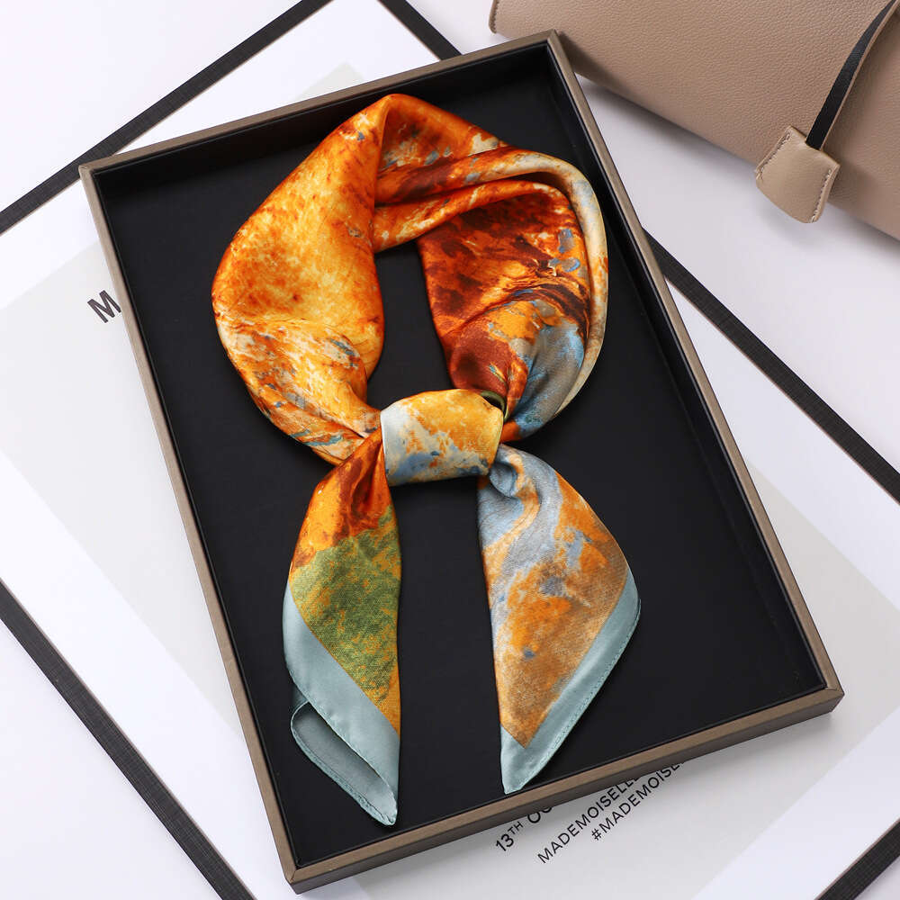 70 Small Square Silk Retro Three-Dimensional Letter Print Women's New Professional Neck Satin Scarf Wholesale Chunjinqiuli