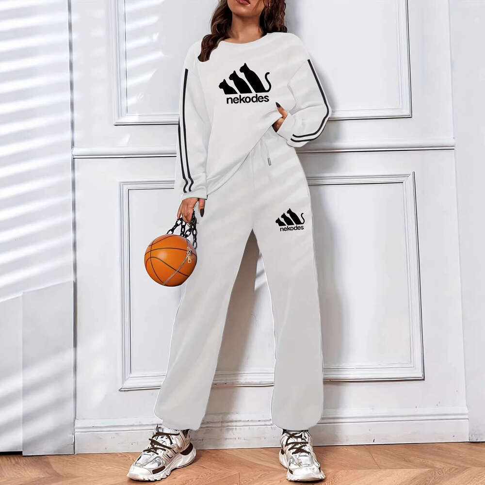 Sportswear Set Suit 2026 New Fashionable, Comfortable, Innovative And Creative Cat Casual Two-Bar Long-Sleeve Sports Suit 9019 Print Gym Clothing