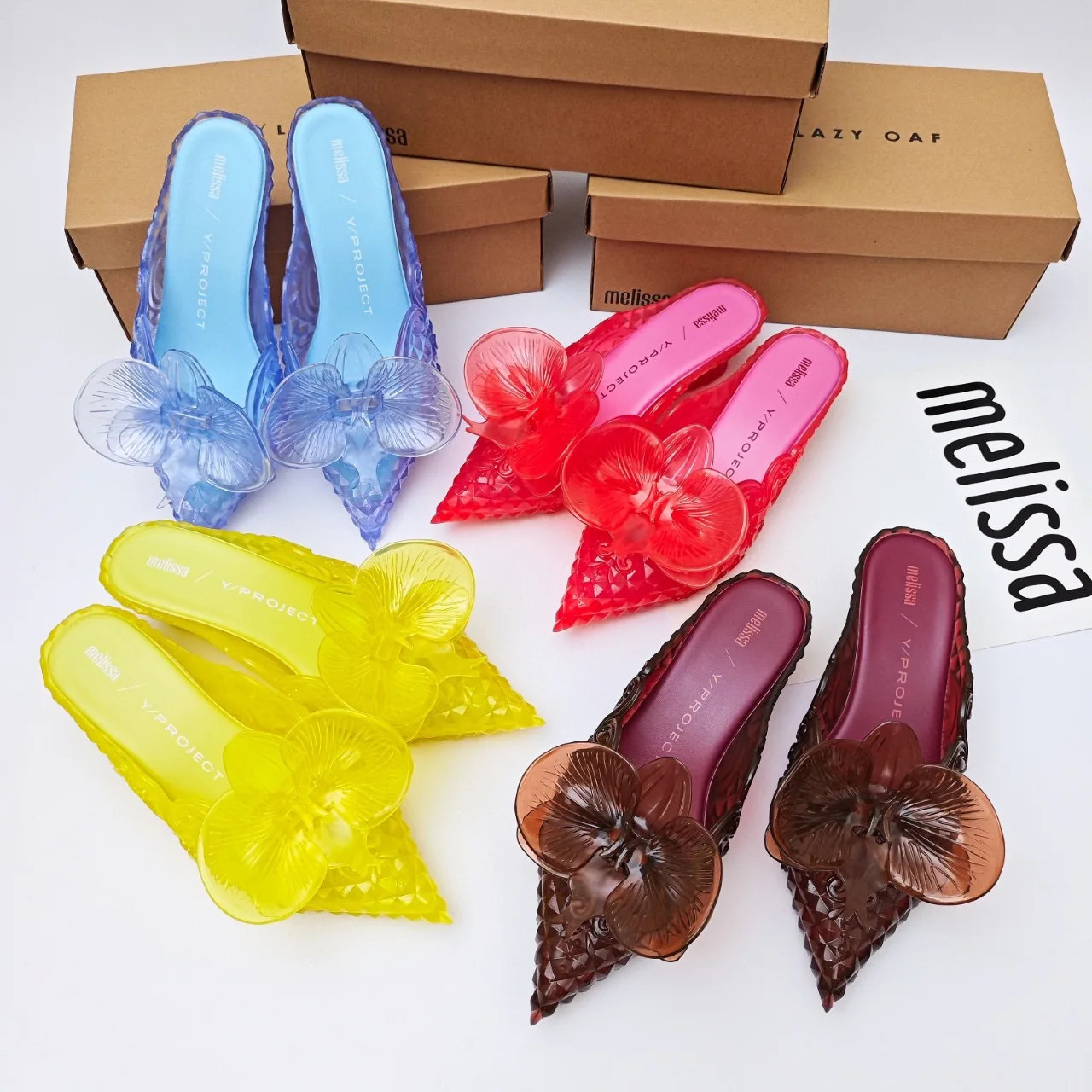 n Big Butterfly Knot Melissa Women Flat Mules Sandals High Quality Cozy Patent Leather Pointed Toe Back Strap Shoes 260313