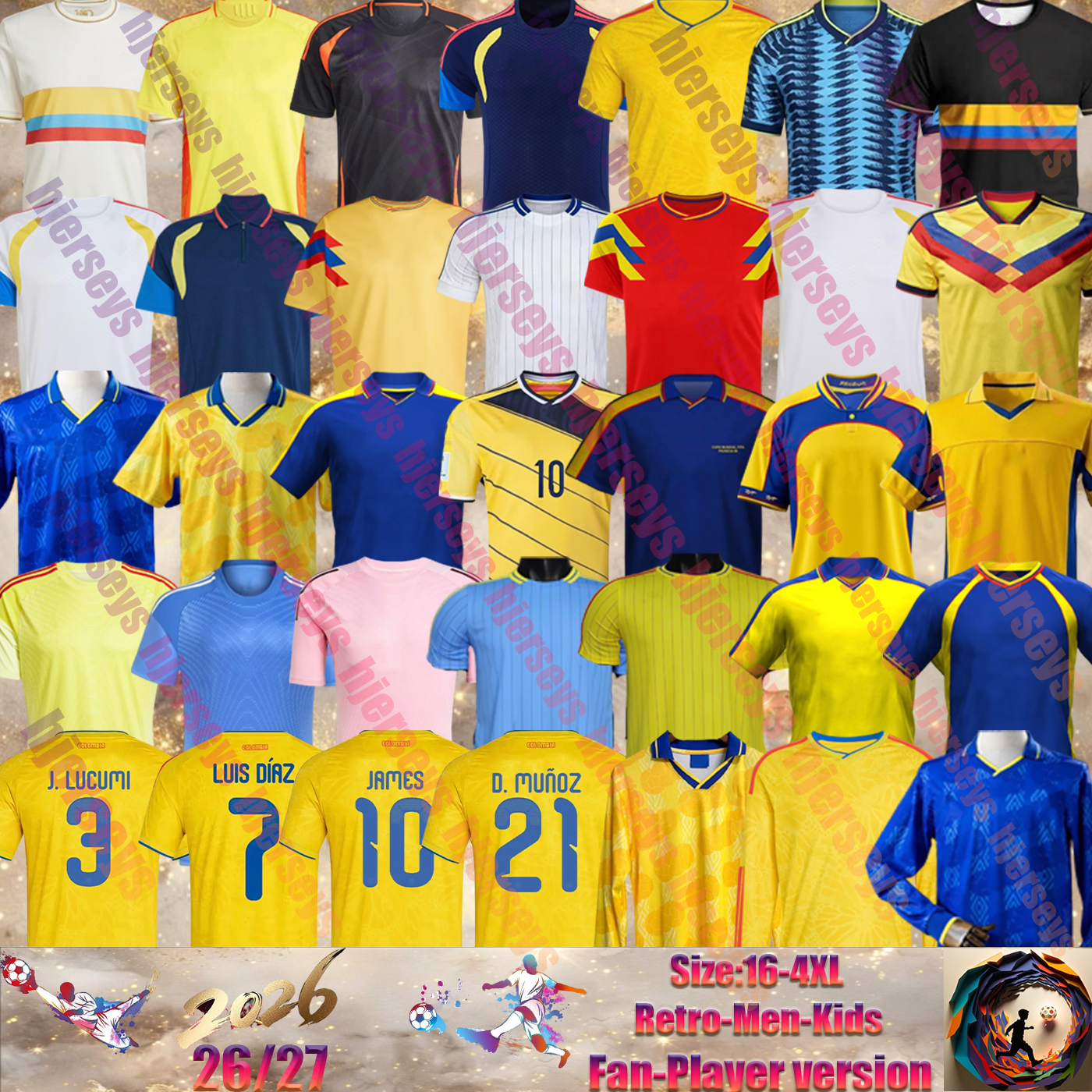 26 27 World Cup Colombia training Soccer Jersey 90 94 98 01 03 05 10 14 100 Valderrama Retro JAMES Home men football goalkeeper shirts CUADRADO de futbol maillot kids kit