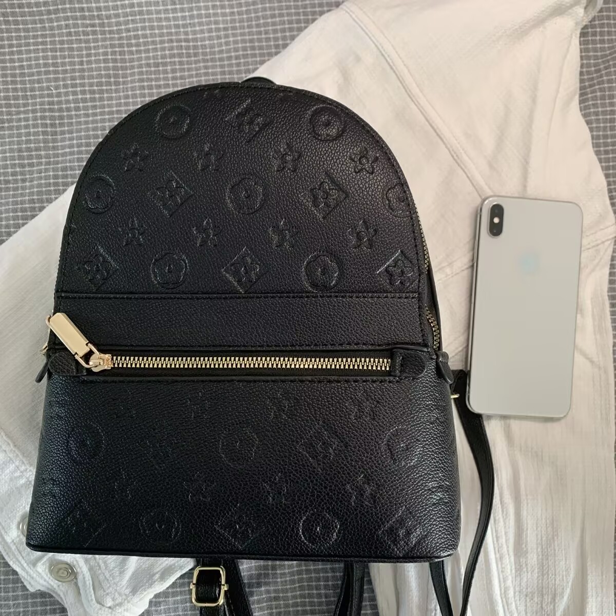 Women'S Mini Embossed Letter Backpack Faux Leather Casual Bag Small Travel Bag With Front Zipper Pocket