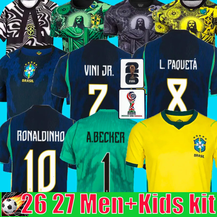 4XL Brasil Brazil Jersey 2026 World Cup Soccer VINI JR 7 RAPHINHA Retro 1970 1998 2002 Brazil Football Shirt Men Women Kids kit Long Sleeve New Font 26 27 Free Shipping