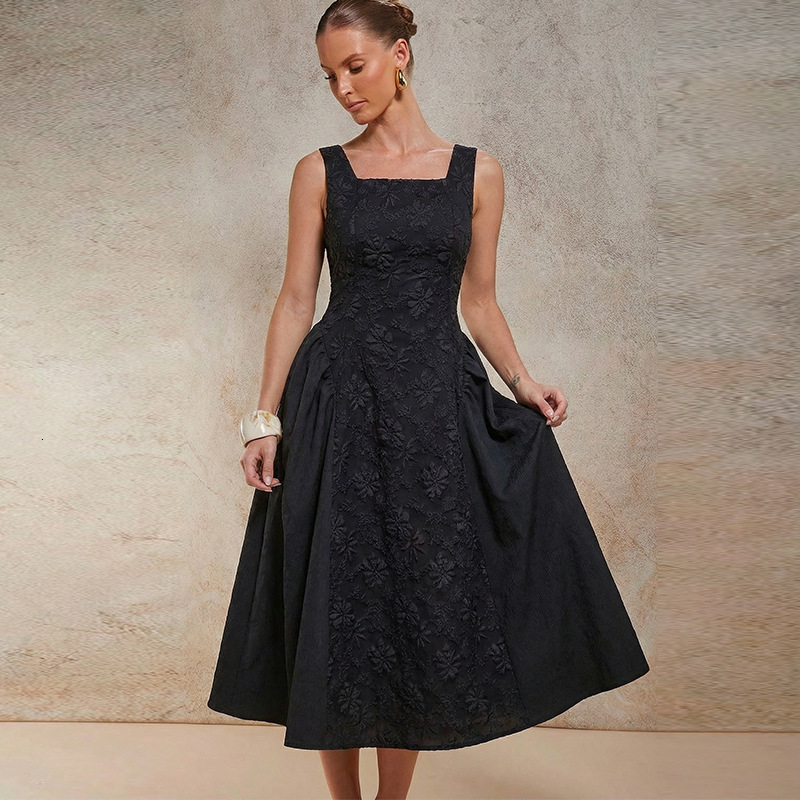 Designer Dress French Elegant Style Dress Autumn Design Embossed Tank Dress Midlength Dress For Women