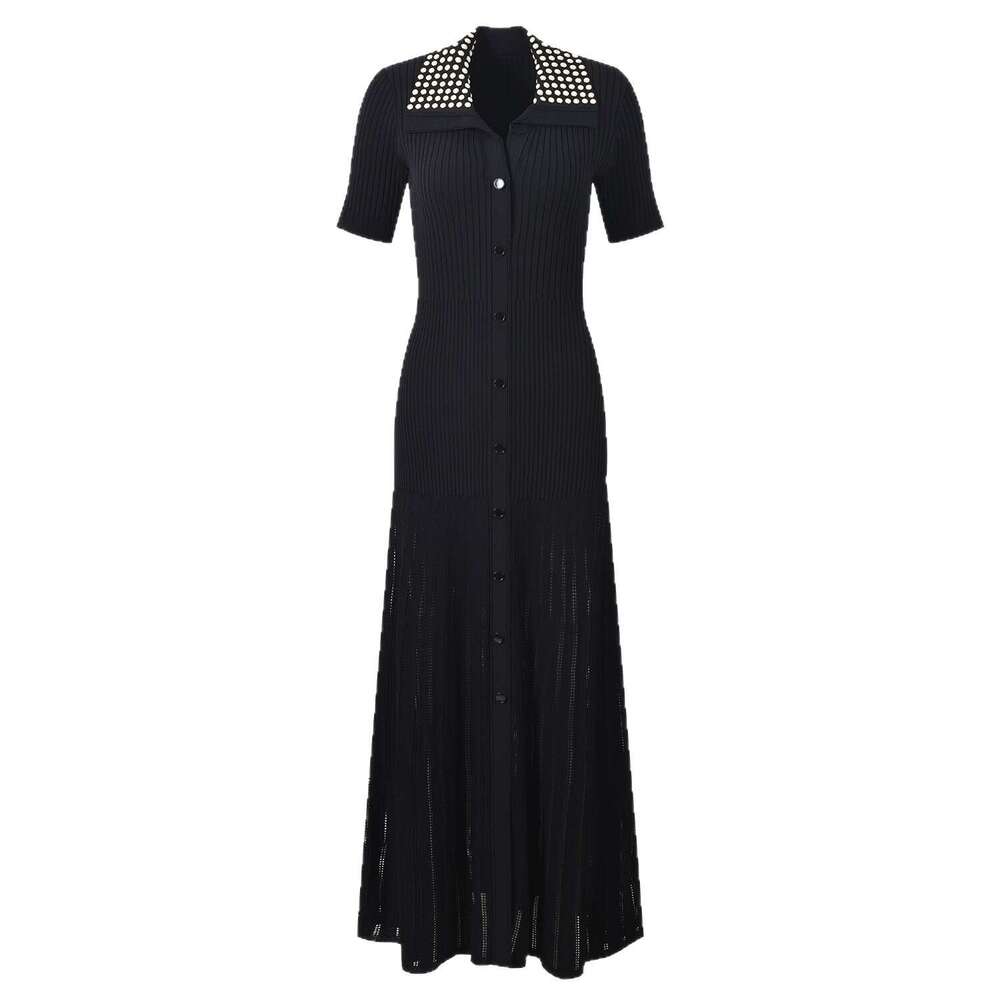 French style niche 2026 spring B15 A15 and summer new women's fashionable knitted collar slim fit short sleeved long skirt