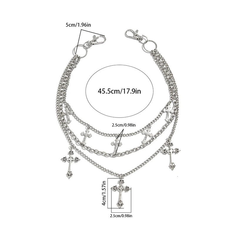 Punk Rock Hip-hop Unisex Cross Pants Chain Unique Gift Men Women Jeans Waist Jewelry Multi-layer Wallet Charm Accessory 260310