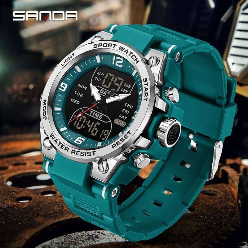 SANDA Tactical Military Watches G-Style Clock For Man Luxury Sports Waterproof Quartz Wristwatch LED Digital Mens Watch Reloj