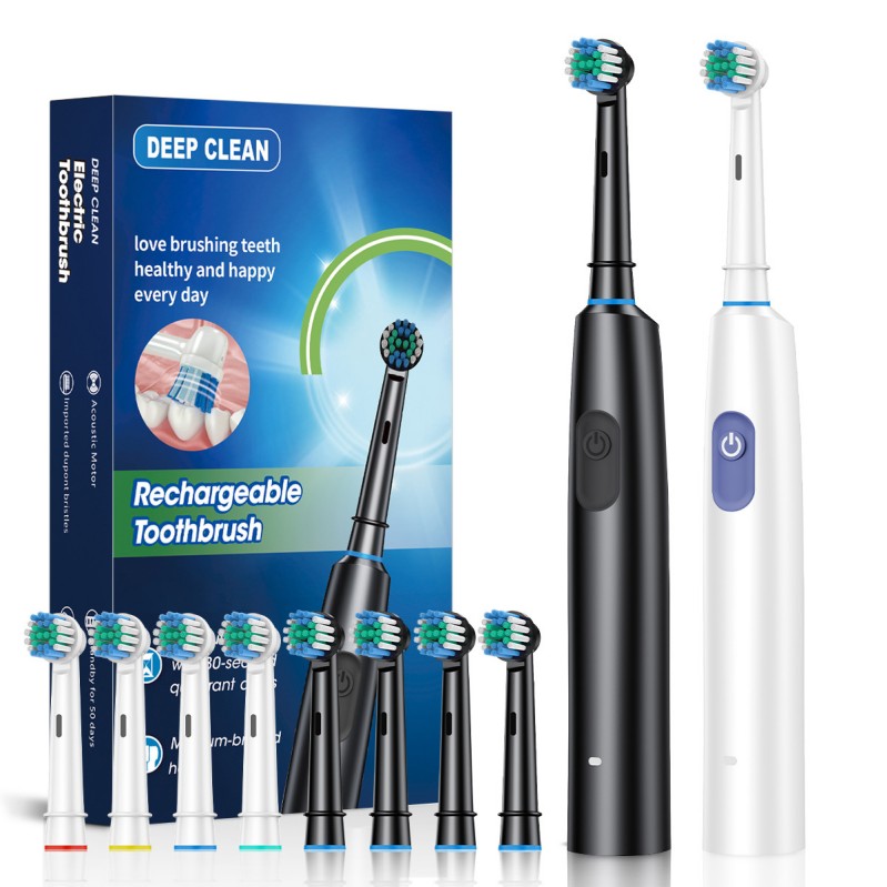 Rotating Smart Electric Toothbrush With 3 Modes 2 Min Smart Timer 8 Heads 2 Caps Rechargeable USB Oral Care Free Shipping
