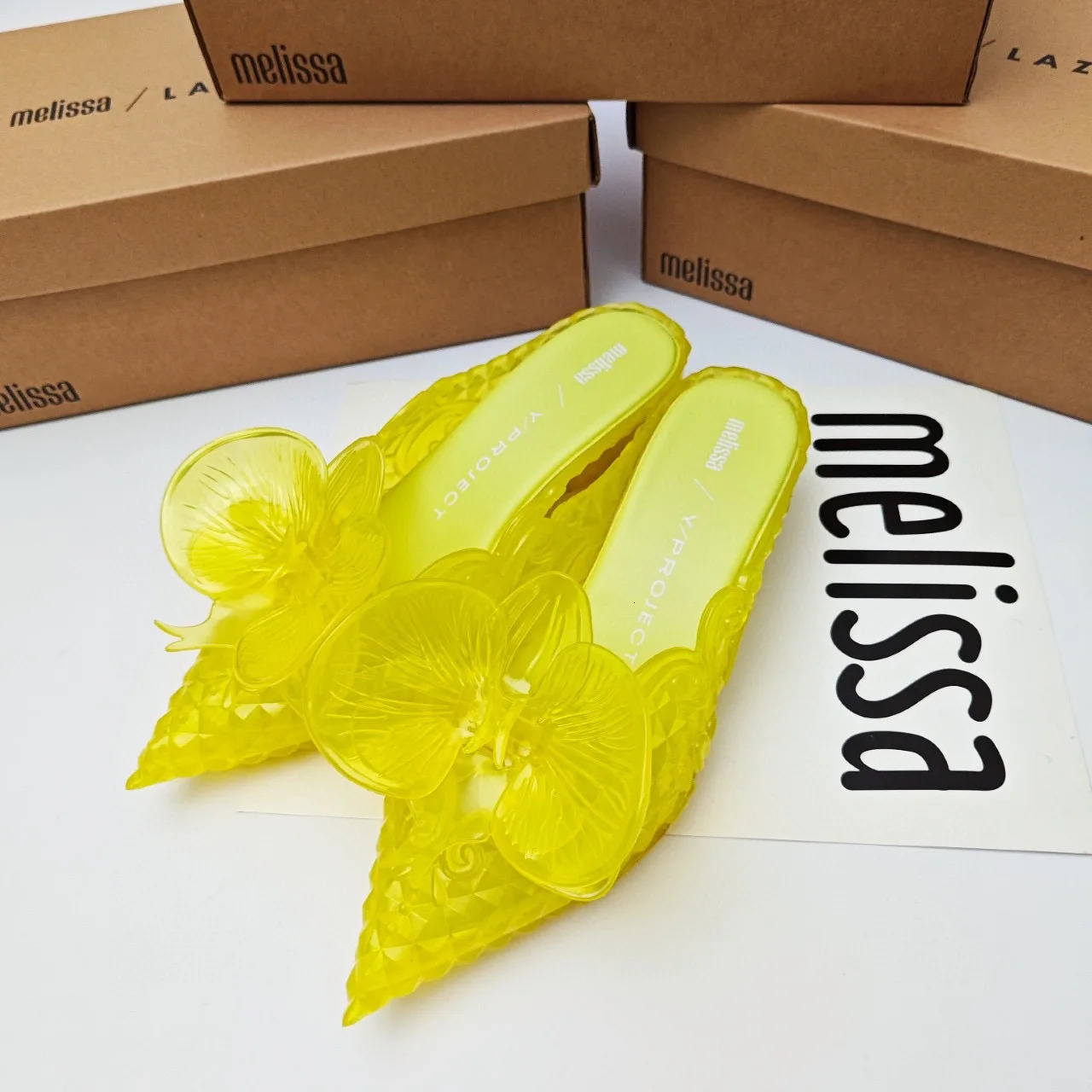 n Big Butterfly Knot Melissa Women Flat Mules Sandals High Quality Cozy Patent Leather Pointed Toe Back Strap Shoes 260313