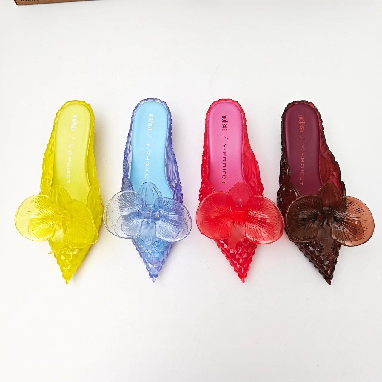 n Big Butterfly Knot Melissa Women Flat Mules Sandals High Quality Cozy Patent Leather Pointed Toe Back Strap Shoes 260313