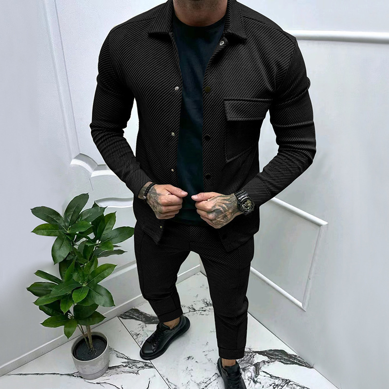 2026 Autumn Winter Heavy Twill Designer Hoodie Jacket Casual Pants Men's New Solid Color Polo Jacquard Men's Designer T-shirt Twopiece Set