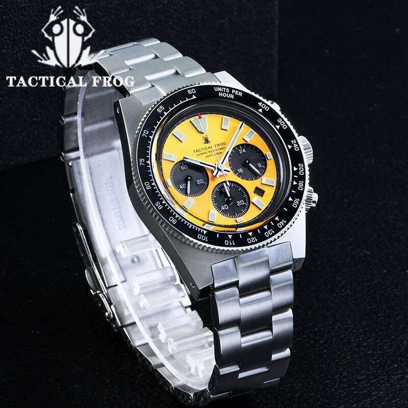 Tactical Frog Chronograph Sapphire Crystal Mirror Ceramic Bezel V2 Solar VS75A Eco-Drive Quartz 20Bar Luminous Mens Watch
