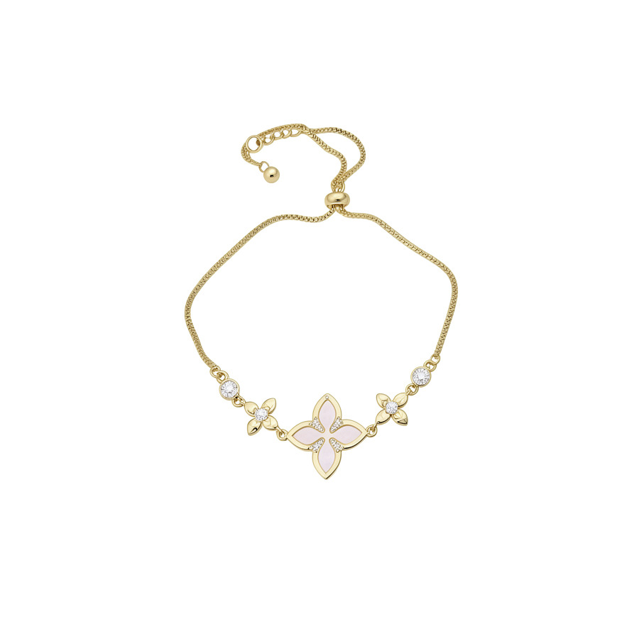2026 New Exquisite Shiny White and Pink Shell Hollow Lucky Four-Leaf Clover Pull-Chain Bracelet for Women, Niche Light Luxury Jewelry - view 8