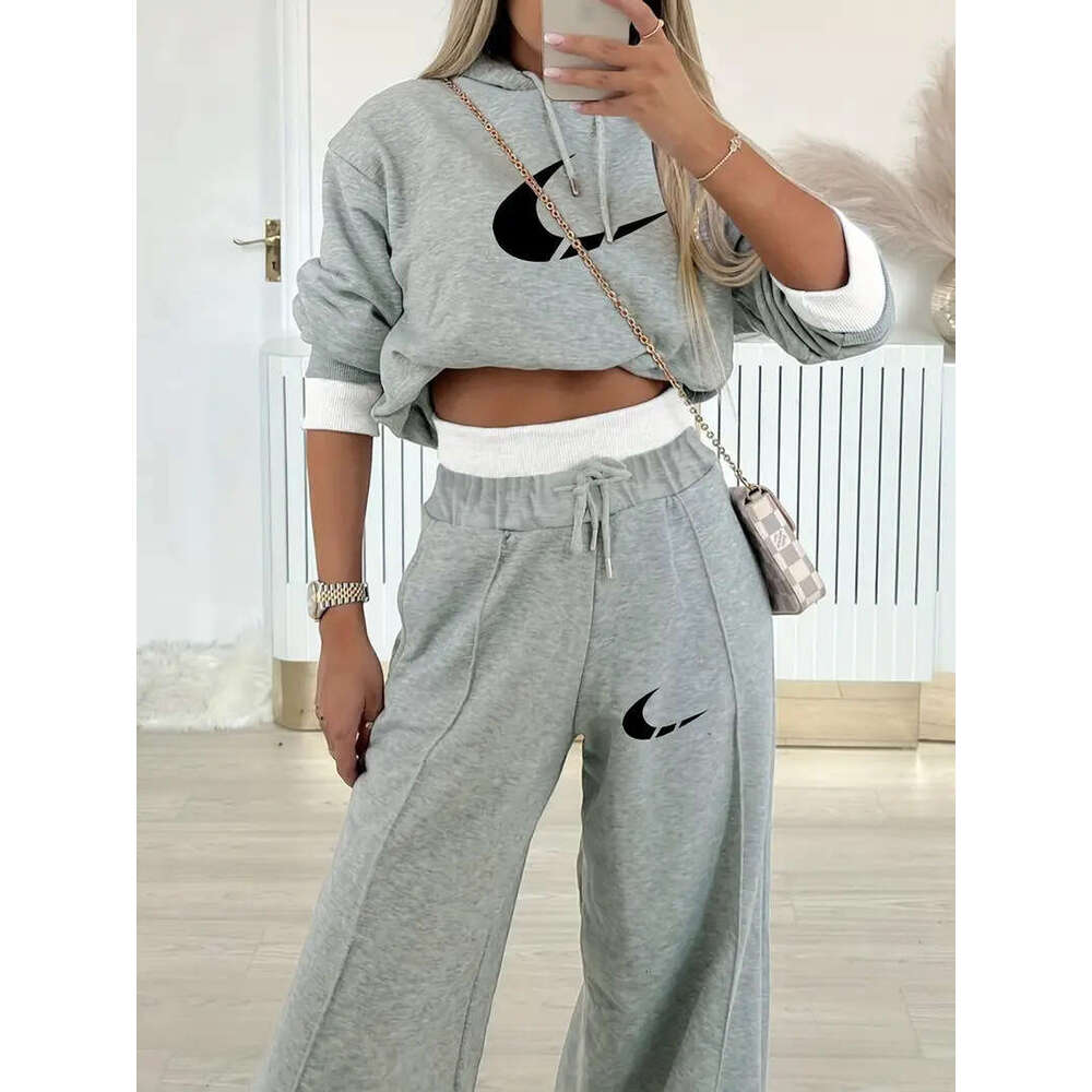 Sportswear Set Suit Autumn Winter New Women's Clothing Patchwork Hot-Selling Hooded Sweatshirt Two-Piece Casual Set A67 Print Gym Clothing