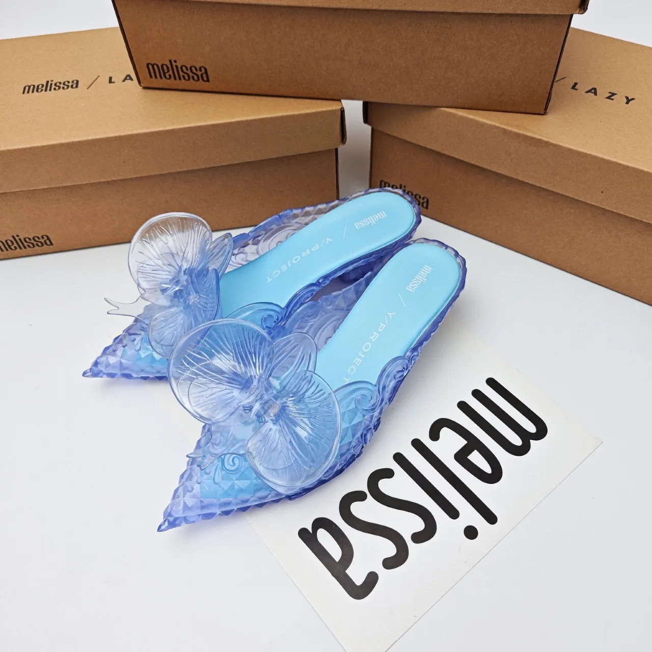 n Big Butterfly Knot Melissa Women Flat Mules Sandals High Quality Cozy Patent Leather Pointed Toe Back Strap Shoes 260313