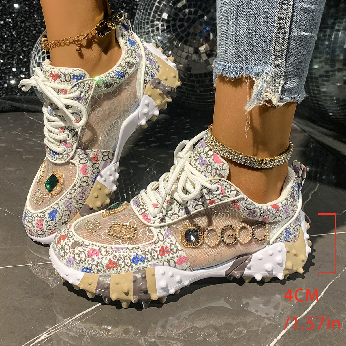 Women's Slip-resistant and breathable Sneakers Designer Mesh Sports Shoes Diamond Casual Thick Bottoms Luxury running shoes Zapatos Envios Gratis