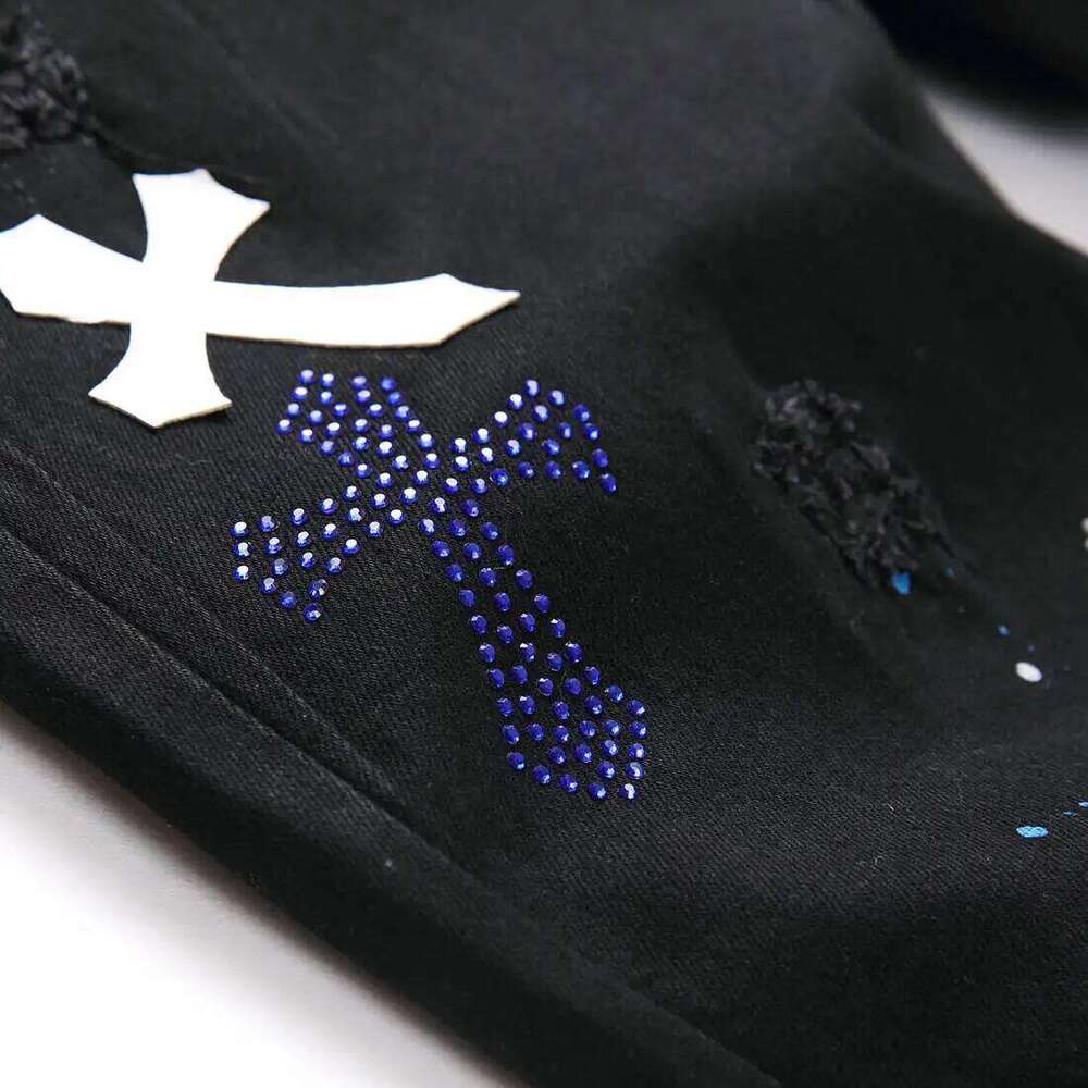 European Jeans With Distressed Patches, Black Trendy Elastic Slim Fit Leggings, Personalized Men's Pants 26H0314