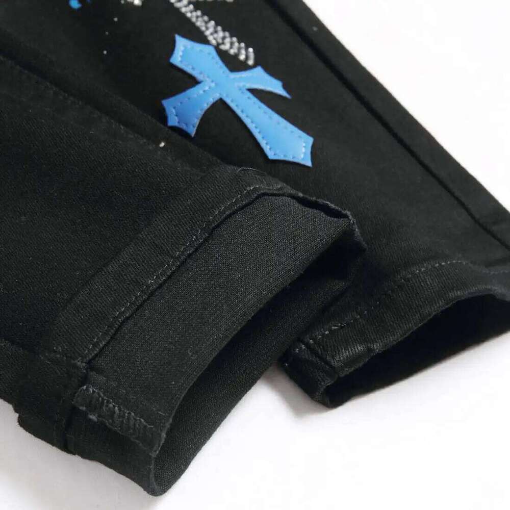 European Jeans With Distressed Patches, Black Trendy Elastic Slim Fit Leggings, Personalized Men's Pants 26H0314