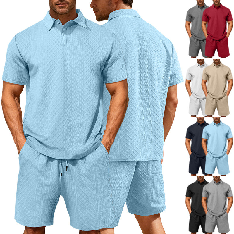 2026 Men's Summer European And Designer T-shirt American Designer Hoodie New Jacquard Fabric Men's Casual Sports Thin Polo Collar Polo Shirt Short Sleeve Set