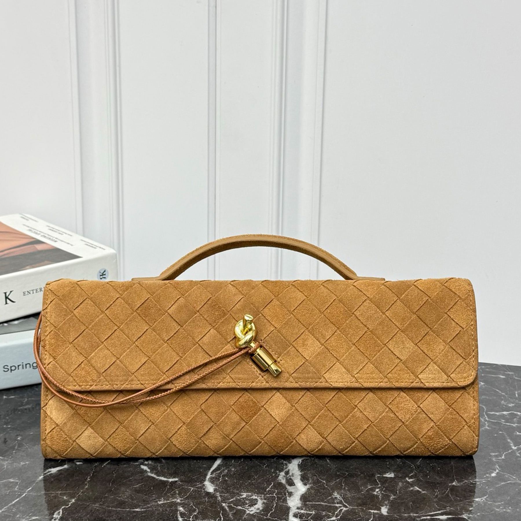 Top Quality 10A Andiamo Clutch Luxury Designer Suede Genuine Leather Handbag Golden Hardware Clutch Bag Card Slot Tote Bag Fashion Women Casual Shopping Purse