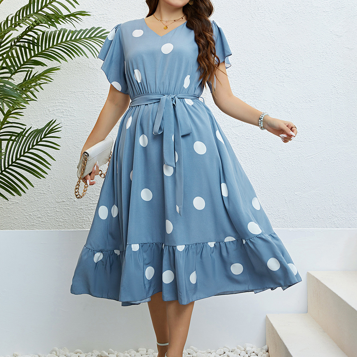 Q0178 popular summer V-neck strap waist thin dress women