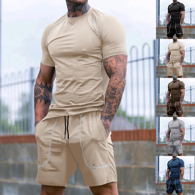 New Summer Sports Compression Shorts Designer Polo Hoodie Designer T-shirt Men's Running Fitness Outfit Set