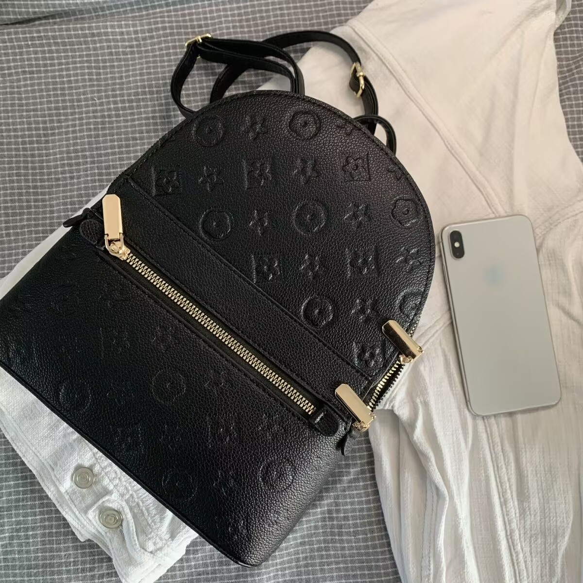 Women'S Mini Embossed Letter Backpack Faux Leather Casual Bag Small Travel Bag With Front Zipper Pocket