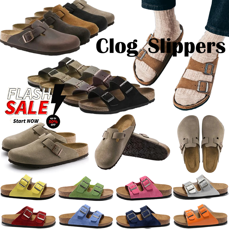Clogs Sandals Clog Slippers Taupe Cork Flat Fashion Summer Genuine Leather Slide Beach Sandal Men Women Designer Slippers Slides