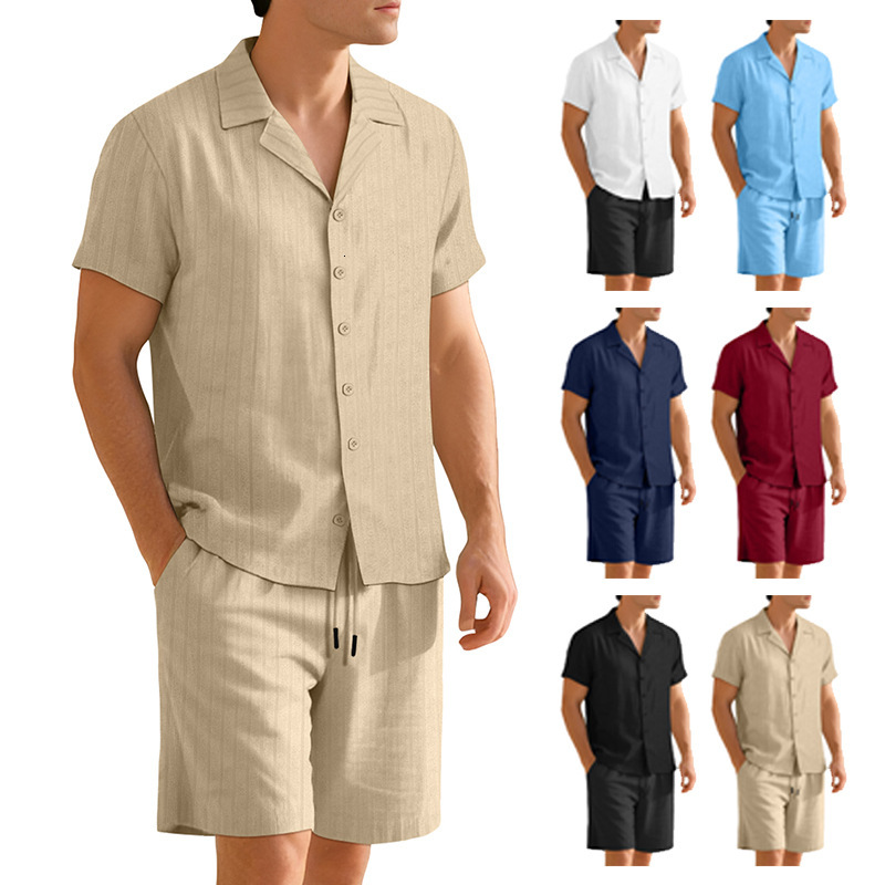 Commuting Casual Designer T-shirt Button Designer Hoodie Shirt Short Sleeve Men's Vacation Beach Shorts Polo Summer Cardigan Short Sleeve Shorts Set