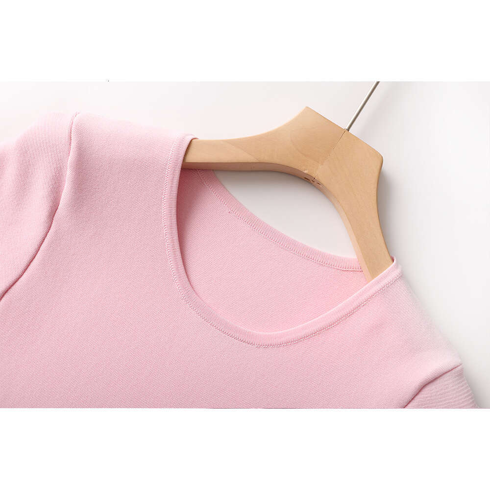 A13 2026 Spring New Fashionable Casual Round Neck A13 Large Bottom Waist Slimming Pink Hollow Short Sleeve Dress
