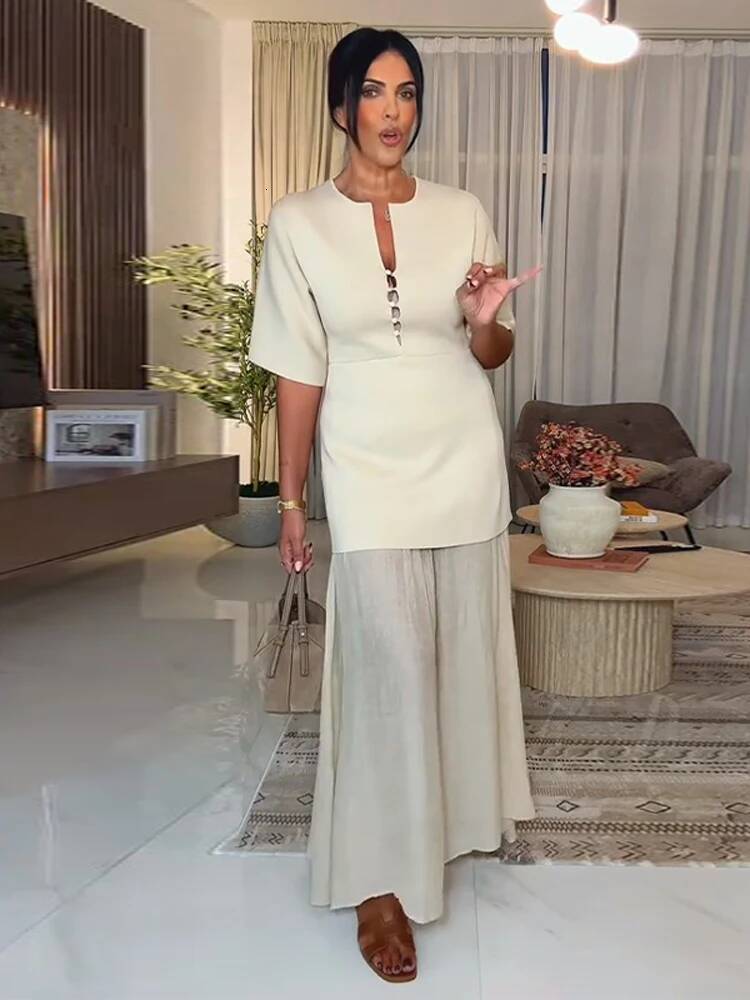 Elegant Mesh Patchwork Dress Lady O-neck Short Sleeve Single Breasted Maxi Dresses 2026 Spring Summer Solid All-match Party Gown