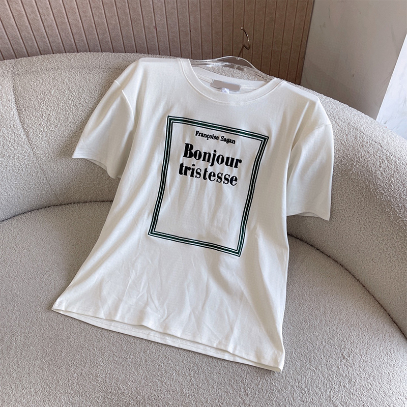 New Women's 2 Colors T-Shirt Luxury Designer Fashion Geometric Embroidery Women Short Sleeves Loose Tee Casual Round Neck Female Tops