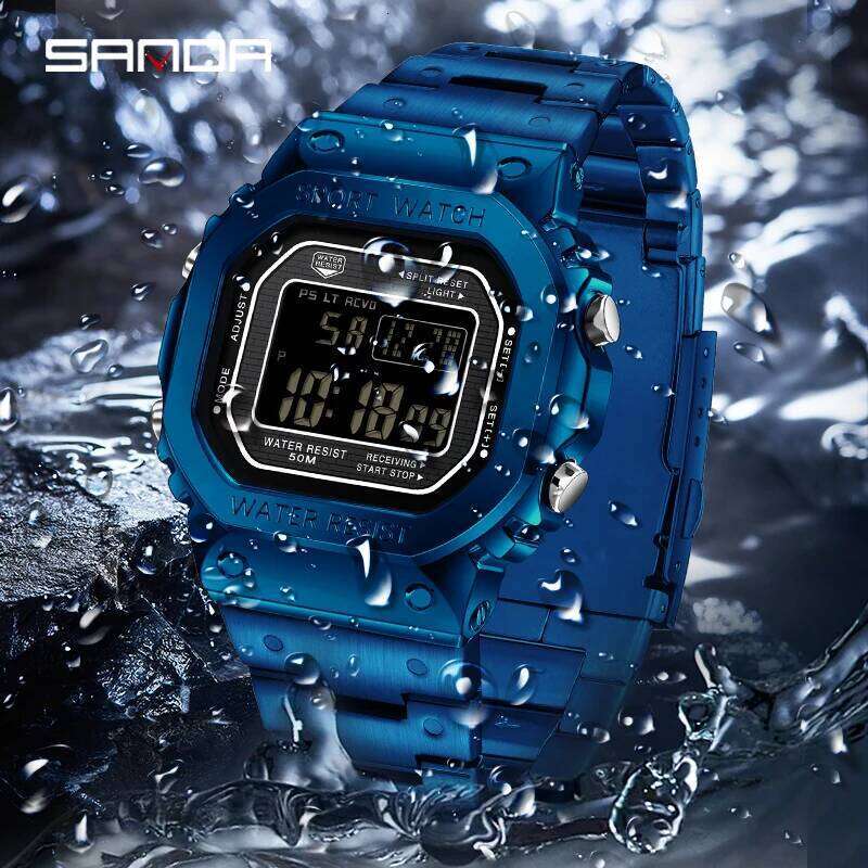 SANDA G Style Electronic Stainless Shockproof LED Digital Men's Military Waterproof Countdown Sports Watch