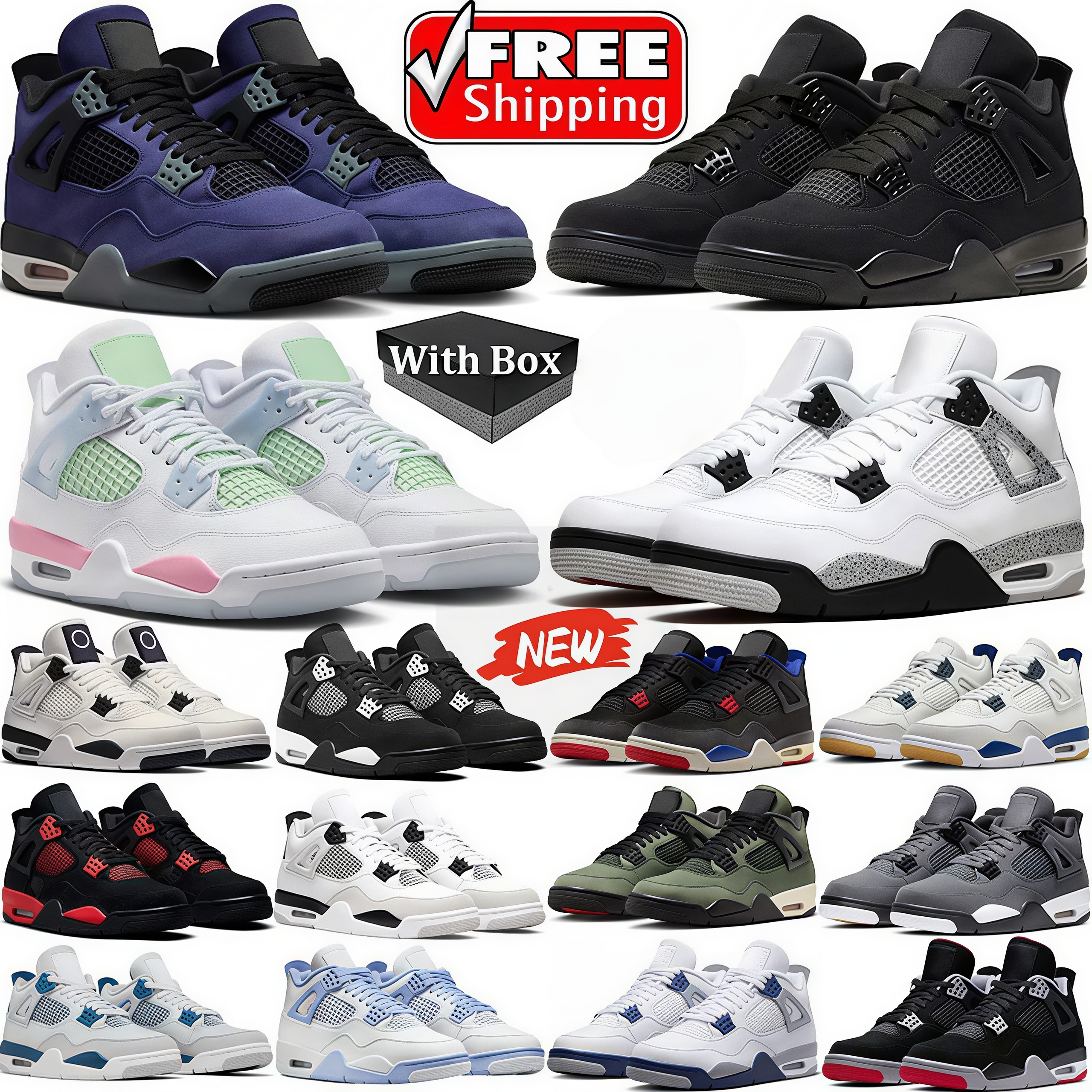 Free Shipping 4s 4 With box 2025 New Black Cat designer Basketball Sail Thunder White Oreo shoes men women military black cement Cave Stone Navy Outdoor Sports Shoes