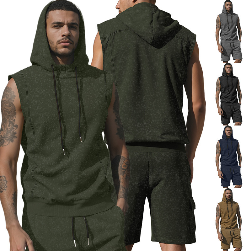 European Designer Hoodie And American New Vintage Casual Sports Shorts Stretch Set Designer T-shirt Hooded Men's Polo Sleeveless Swea