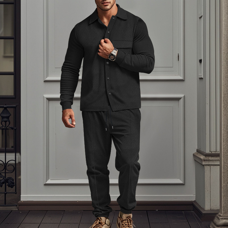 Autumn Winter Designer T-shirt Heavy Twill Designer Hoodie Jacket Casual Pants Men's New Solid Color Polo Jacquard Men's Twopiece Set