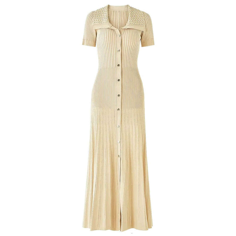 French style niche 2026 g20 spring and summer new a20 women's fashionable knitted collar slim fit short sleeved long skirt