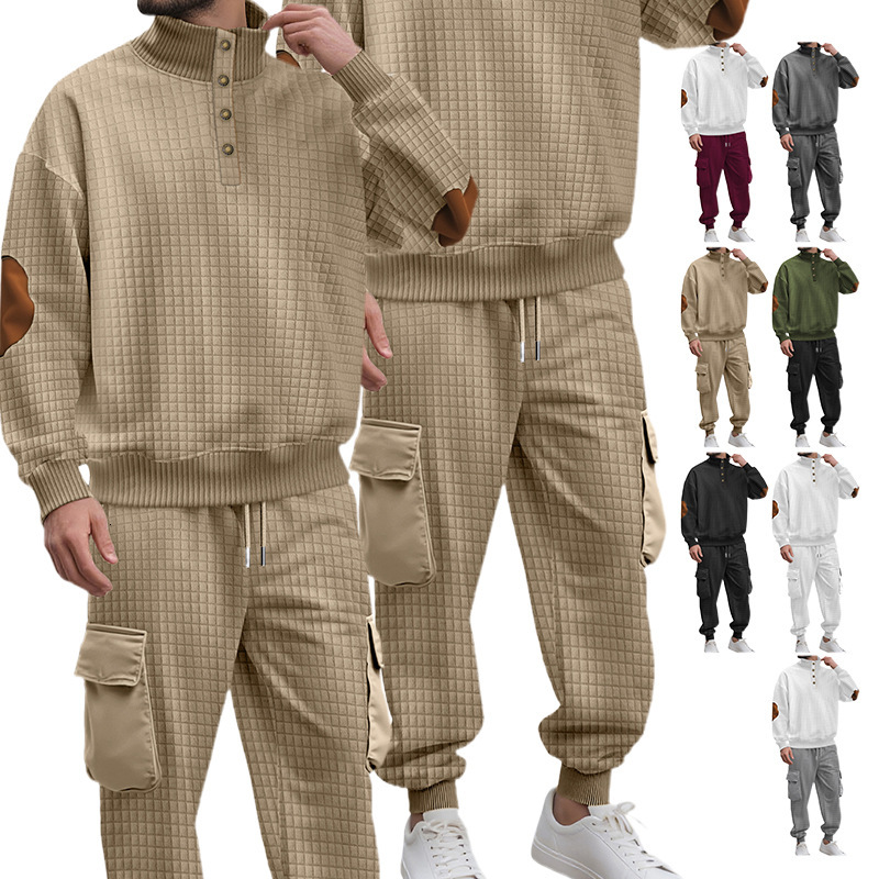 European And American Casual Knitted Checkered Long Pants And Buttoned Polo Swea Set Sports And Designer T-shirt Business Designer Hoodie Twopiece Set