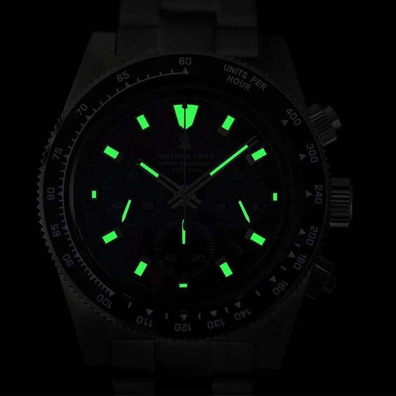Tactical Frog Chronograph Sapphire Crystal Mirror Ceramic Bezel V2 Solar VS75A Eco-Drive Quartz 20Bar Luminous Mens Watch