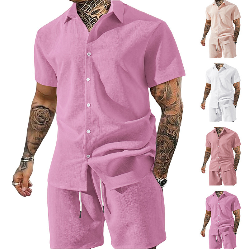 New Summer Designer T-shirt European And American Men's Solid Color Collar Shortsleeve Designer Hoodie Shirt Casual Polo Tiewaist Shorts Set For Men