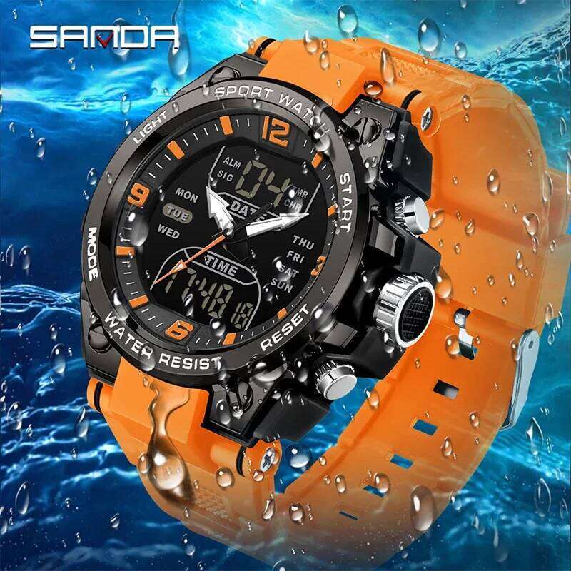 SANDA Tactical Military Watches G-Style Clock For Man Luxury Sports Waterproof Quartz Wristwatch LED Digital Mens Watch Reloj