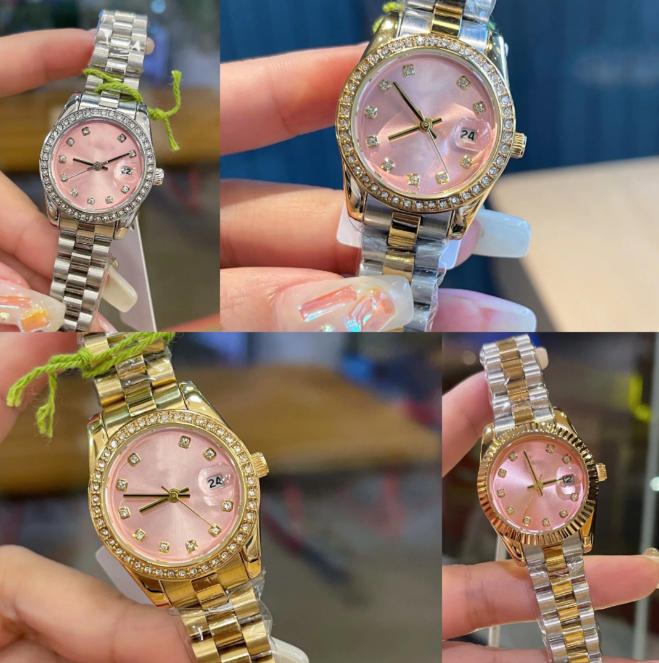fashion women watches 28mm quartz Rhinestone diamond Gold women watch Designer wristwatches Stainless Steel band for womens Christmas Valentines gifts