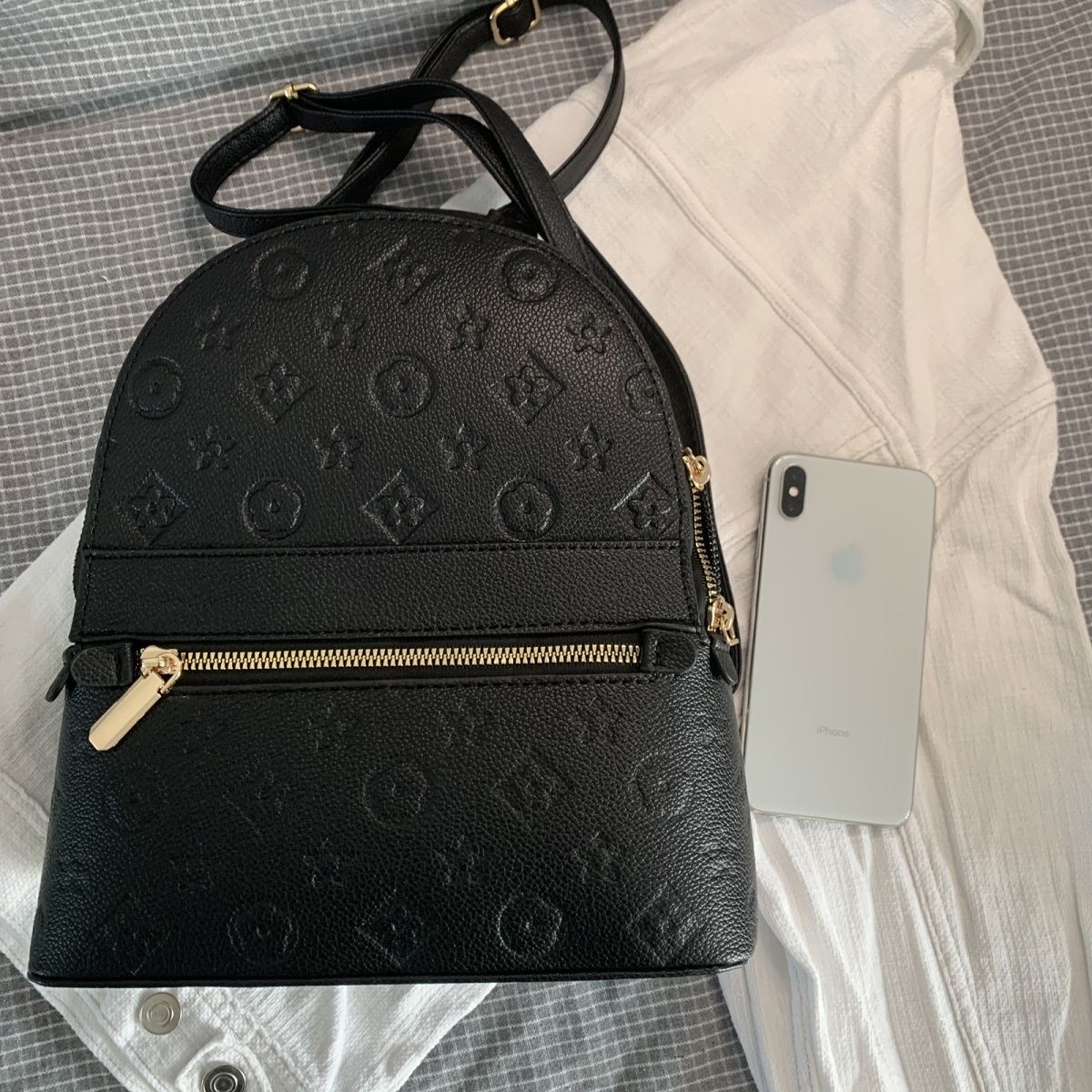 Women'S Mini Embossed Letter Backpack Faux Leather Casual Bag Small Travel Bag With Front Zipper Pocket