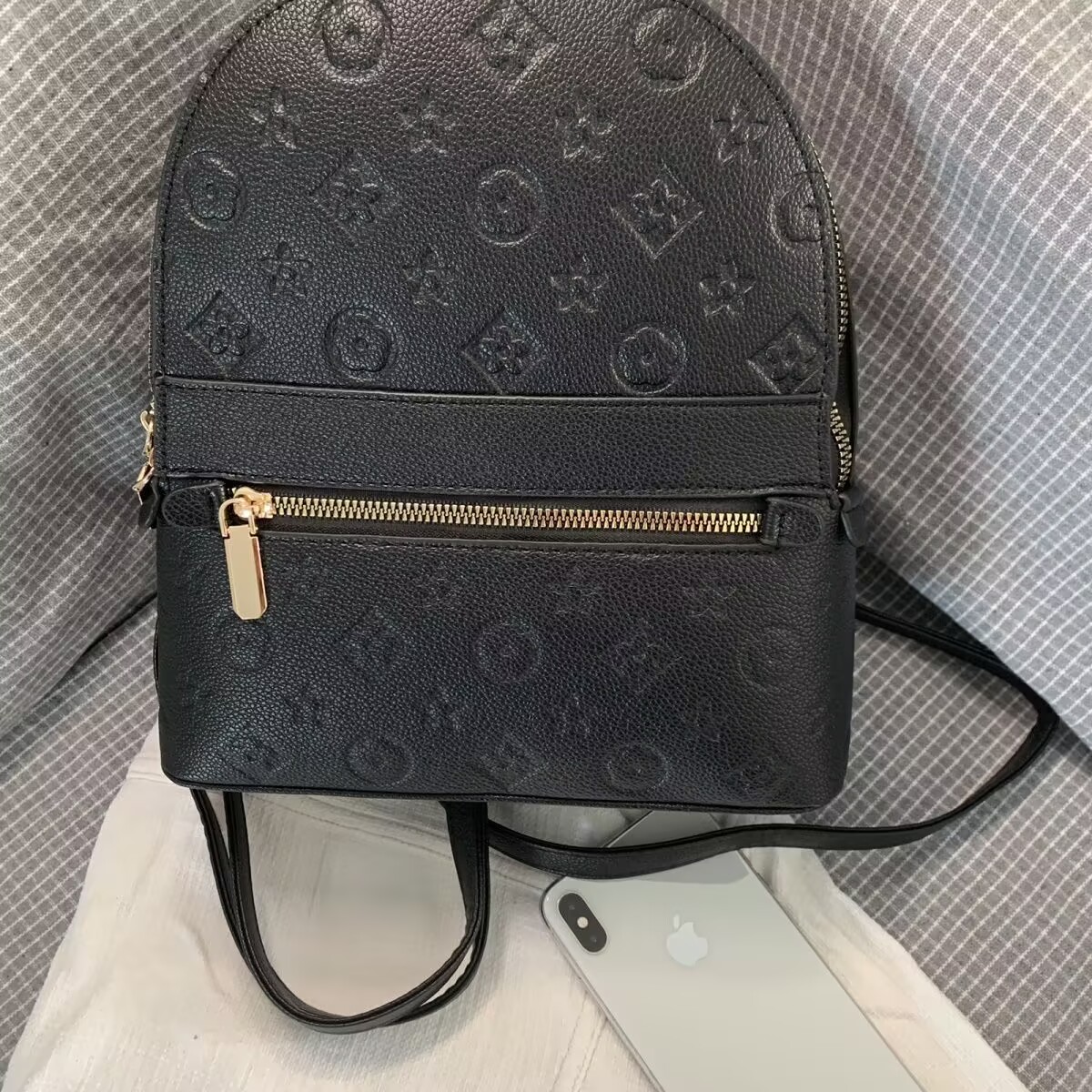 Women'S Mini Embossed Letter Backpack Faux Leather Casual Bag Small Travel Bag With Front Zipper Pocket