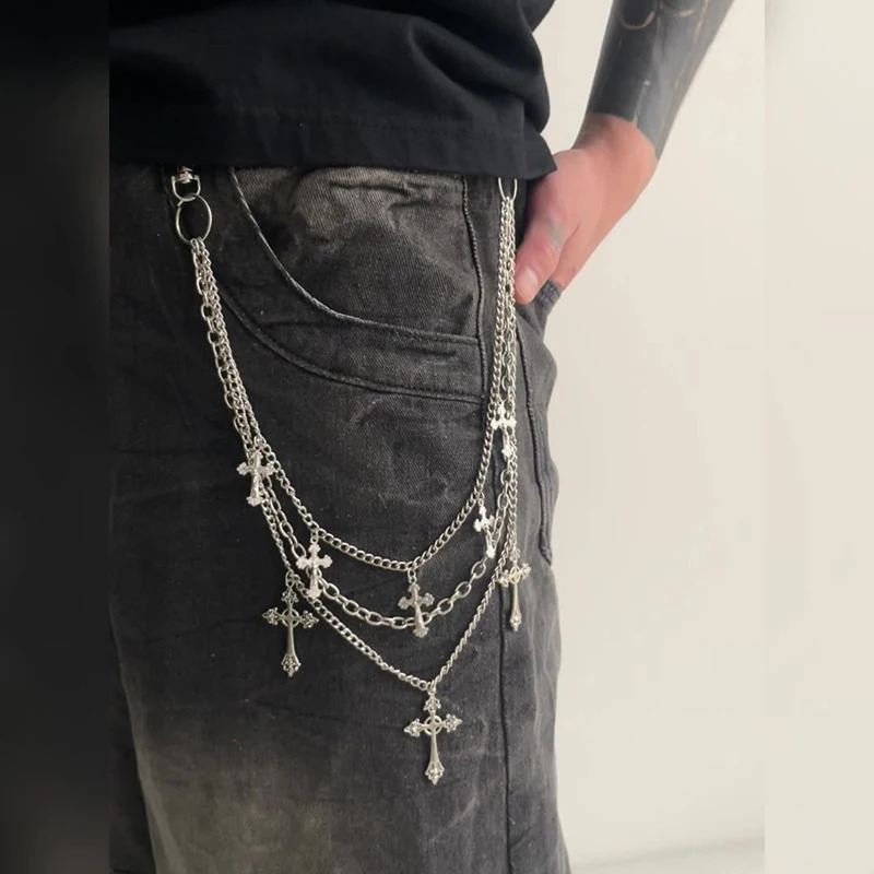 Punk Rock Hip-hop Unisex Cross Pants Chain Unique Gift Men Women Jeans Waist Jewelry Multi-layer Wallet Charm Accessory 260310